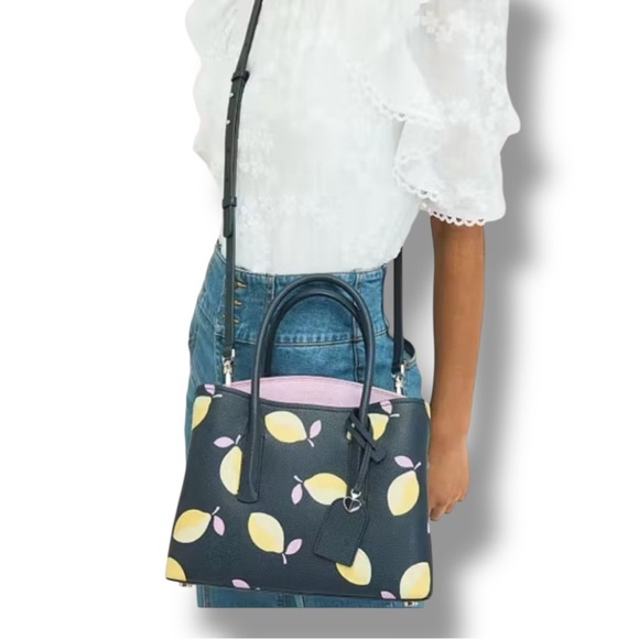 KATE SPADE Margaux Lemons Medium Satchel - Navy/ Lavendar/Yellow - Picture 1 of 16